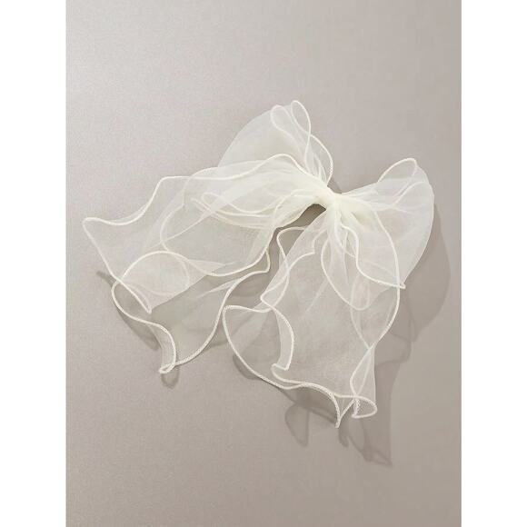 Cream White Chiffon Hair Bow Clips Imported from Japan - Picture 5 of 5